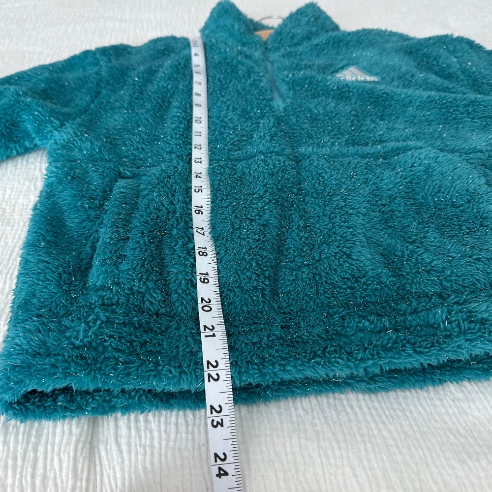 Adidas Girls TURQ Quarter-Zip Sparkle Fuzzy Holiday Jacket Medium‎ 10-12 NWT - Picture 11 of 11
